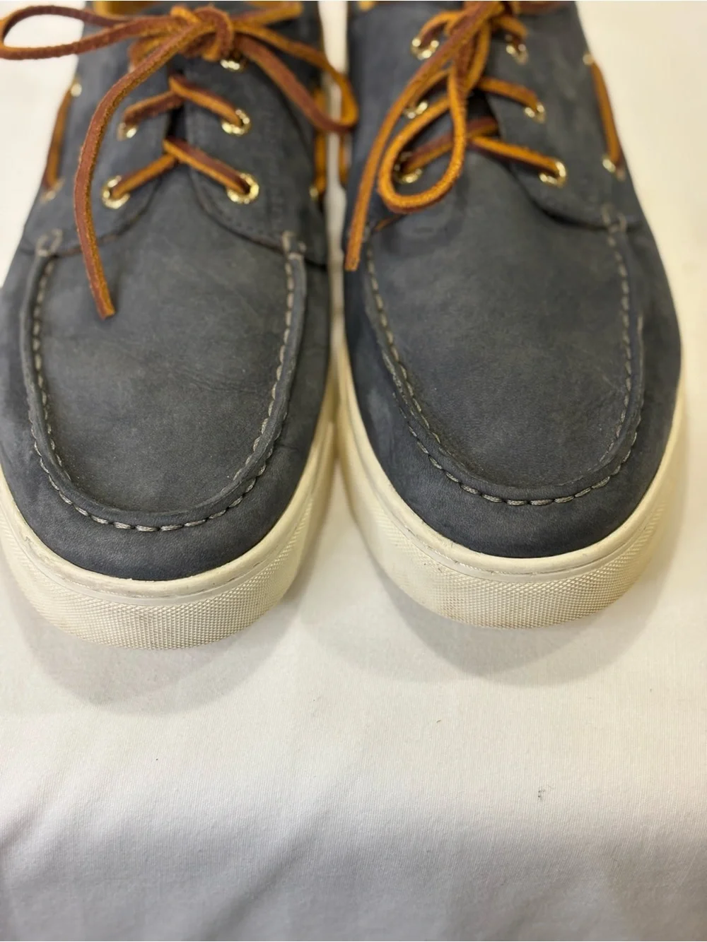 Sperry Top Sider Gold Cup Blue/Gray Suede Boat Shoes w/Brown Laces SZ 12 $200
